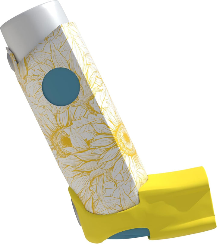Flora Collection of Inhaler Cases – for Ventolin and Shorter Style Inhalers – Vegan Leather Case for Kids and Adults – Handmade in England (Sunflowers, Ventolin Style)
