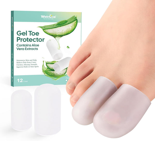 12 Pcs Gel Toe Protector -  Big Toe Cap - Relief for Missing or Ingrown Toenails, Corns, Calluses, Blisters, Hammer Toes, Reduce Friction, Protect Big Toe (4L + 8M, Clear)