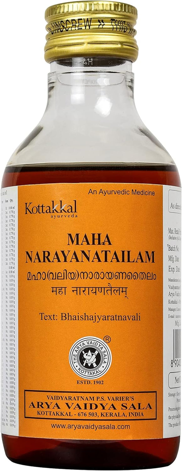 Maha Narayana Tailam - 200 Ml Oil, Natural, for External Use Only, Unisex