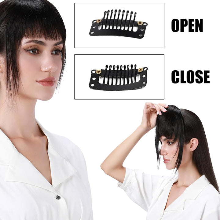 100% Human Hair Bangs Clip in Hair Extensions for Women, French Bangs Fringe with Temples, Natural Color, Washable, for Daily, Wedding, Party (Heat Resistant, Lightweight)