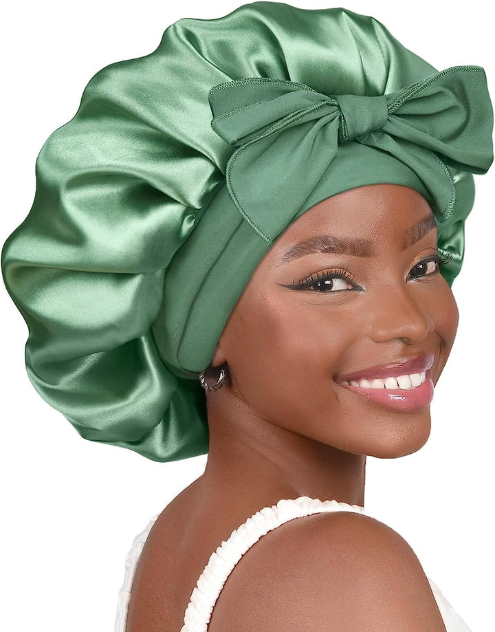 Silk Bonnet for Sleeping Women Satin Bonnet Double Layer Satin Lined Hair Bonnet with Tie Band Curly Hair