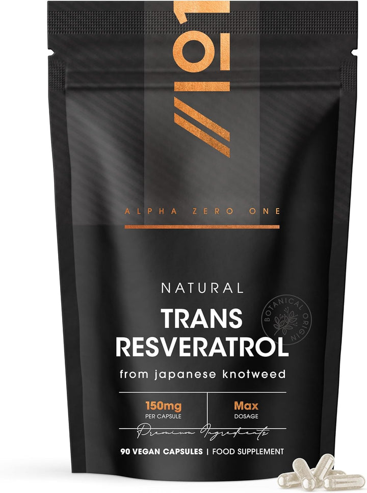 Natural Trans-Resveratrol Max Dosage - 90 Vegan Capsules - from 300Mg Japanese Knotweed 50:1 Extract - High Strength Polygonum Cuspidatum Supplement – 3 Months Supply - by