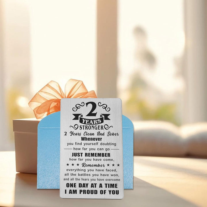 2 Year Sober Card - 2 Year Sobriety Gifts for Women Men - 2 Year Clean and Sober Gifts - 2 Yr Addiction Recovery Engraved Wallet Cards Token