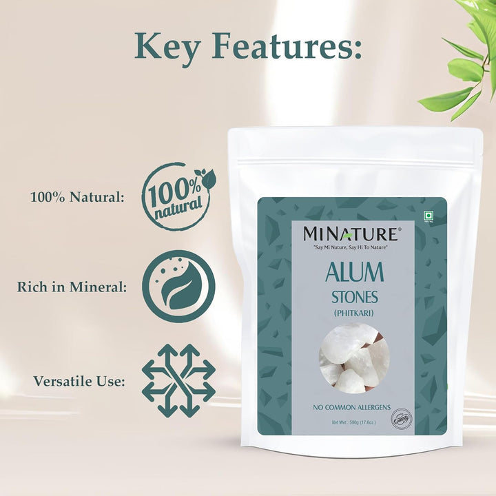 Mi Nature Potassium Alum Stone 500G |Phitkari Block| Pure Fitkari for Post Shave Care | Skin Care & Multiple Uses| Natural Deodorant