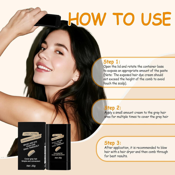 Portable Double-Pack Hair Dye Sticks, Gray Hair Cover Comb, Sweat-Proof and Color-Protecting, Multiple Colors Available. Used to Cover Gray Hair, Waterproof and Sweat-Proof, 2In1 Quick C