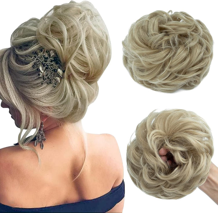 Messy Hair Scrunchies - Hair Bun Extensions & Curly Wavy Pieces for Women'S Updo, Ponytail & Donut Chignons - Natural Black