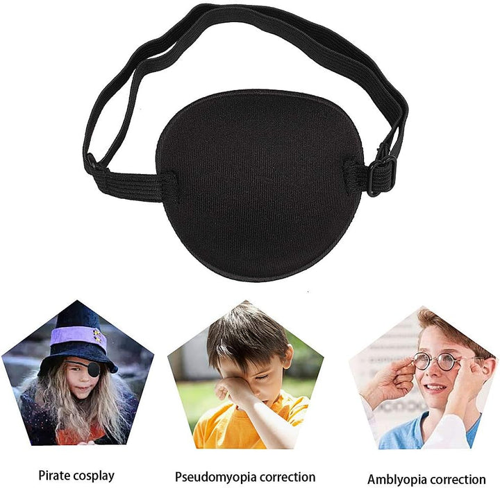 2 PCS Eye Patches, Adjustable Single Eye Patch, Soft and Comfortable Pirate Eye Patches for Adults and Kids for Amblyopia Lazy Eye - Black