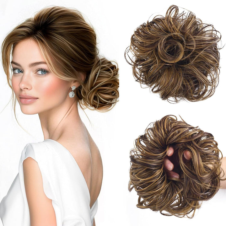 Messy Bun Hair Piece for Women,Curly Wavy Hair Scrunchies Bun Extensions Hairpieces,Synthetic Hair Chignons Accessories Updo for Girls(18/22#,35G)
