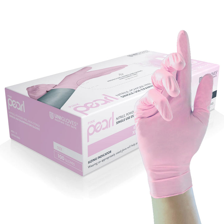 White Pearl Nitrile Examination Gloves - Multipurpose, Powder Free and Latex Free Disposable Gloves - Box of 100 Gloves, White, Medium (GP0023)