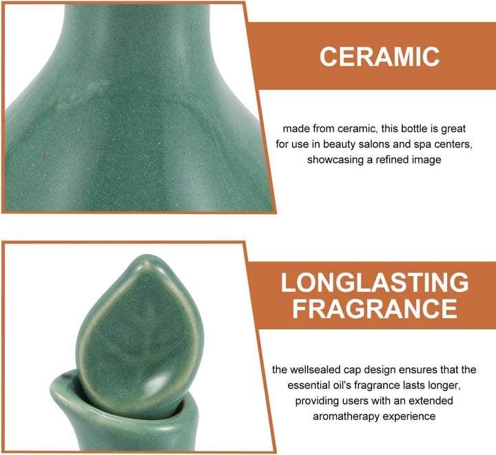 Ceramic Essential Oil Bottle for Aromatherapy Spa with Glaze Finish - Massage Oil Jar for Thai Massage Beauty Salons Fragrance Dispenser Versatile Usage - 10.5X5.0Cm