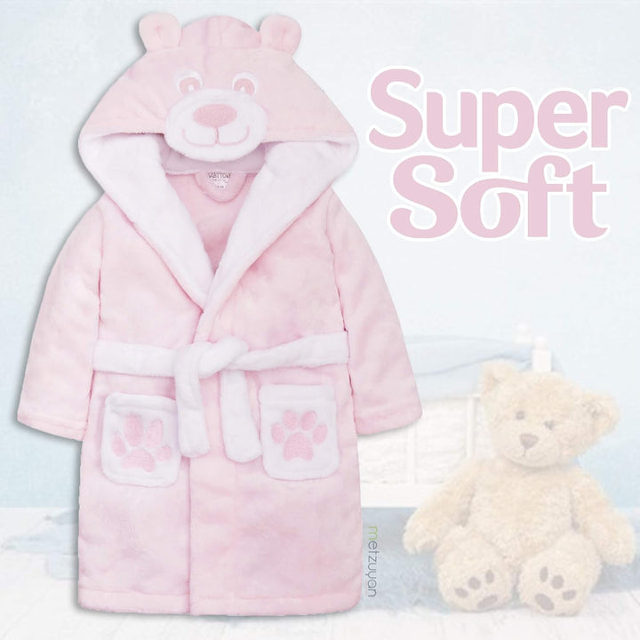Baby Boys & Girls Teddy Bear Novelty Hooded Dressing Gown with Pockets and Ears