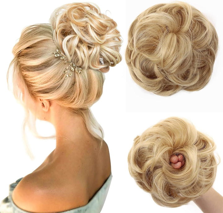 Messy Hair Bun Curly Wavy Hair Scrunchies Accessories Pieces for Women Girls Synthetic Chignons (Dark Brown)