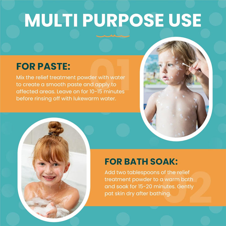 Chickenpox Relief Treatment | Colloidal Oatmeal & Calamine | Oatmeal Bath Soak for Chicken Pox Relief Kids - Colloidal Oatmeal Bath for Itchy Skin and Pain Relief | Made in UK | 300G