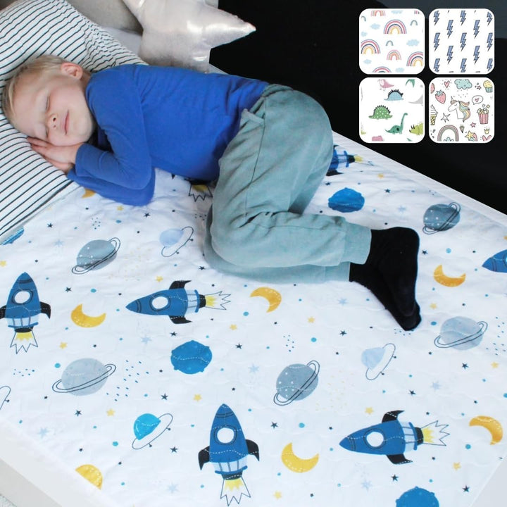 Hygge Sheets® Potty Training Bed Pads | 100% Waterproof | Bed Wetting Sheets for Single and Toddler Beds | Non Slip, Easy to Change at Night | Includes Free Children'S E-Book | UK Brand | Dinosaur