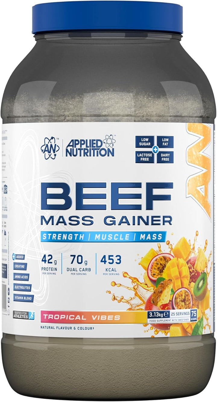 Beef Mass Gainer Protein Powder – 42G Beef Protein Isolate, High Calorie Weight Gainer Supplement, Lactose Free, Low Sugar (3.13Kg – 25 Servings) (Frozen Berries)