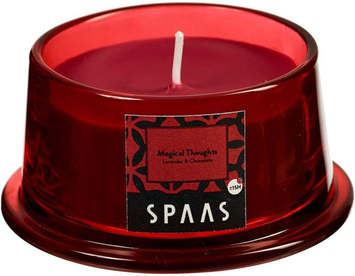 Scented Candle in Low Glass, ± 15 Hours, Magical Thoughts, Wine Red