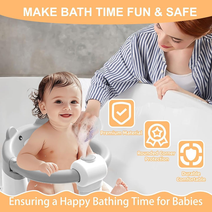 Baby Bath Seat for Babies 6 Months & Up, Toddler Bath Seats for Babies Sitting Up, Non-Slip Infant Bath Tub Chair with 4 Suction Cups & Soft Cushion for Shower (Grey)