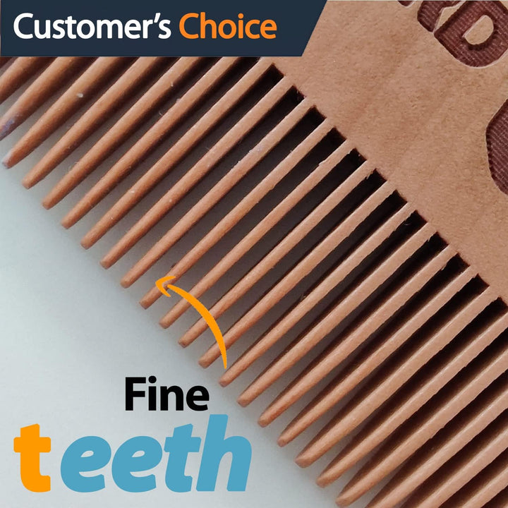 Original Antistatic Wooden Beard Comb, Coarse & Fine Teeth, Moustache & Beard Grooming