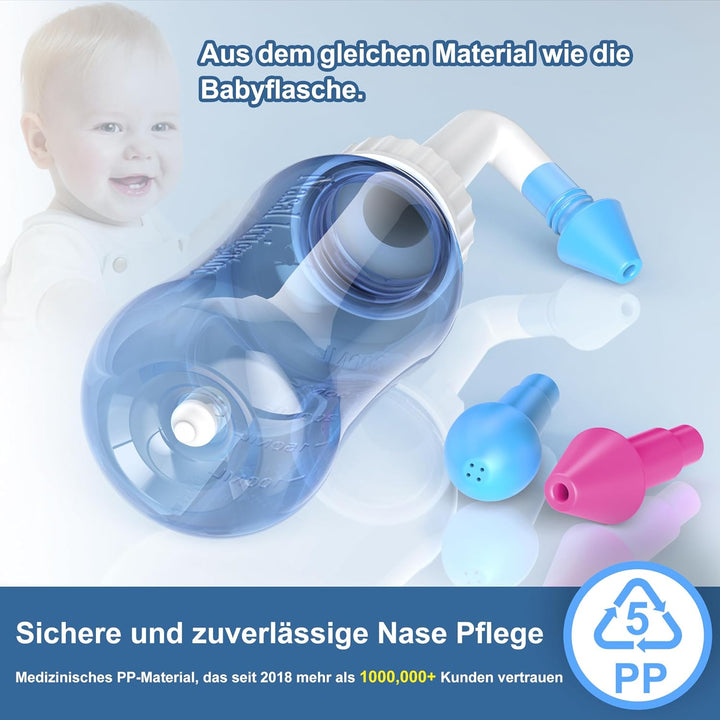 Neti Pot Sinus Rinse Bottle Nose Wash Cleaner Pressure Rinse Nasal Irrigation for Adult & Kid BPA Free 300 ML with Nasal Wash Salt Packets and Sticker Thermometer(Cyan Blue)