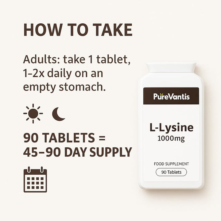 L-Lysine 1000Mg – 90 Tablets | Essential Amino Acid for Immune & Collagen Support, UK Made