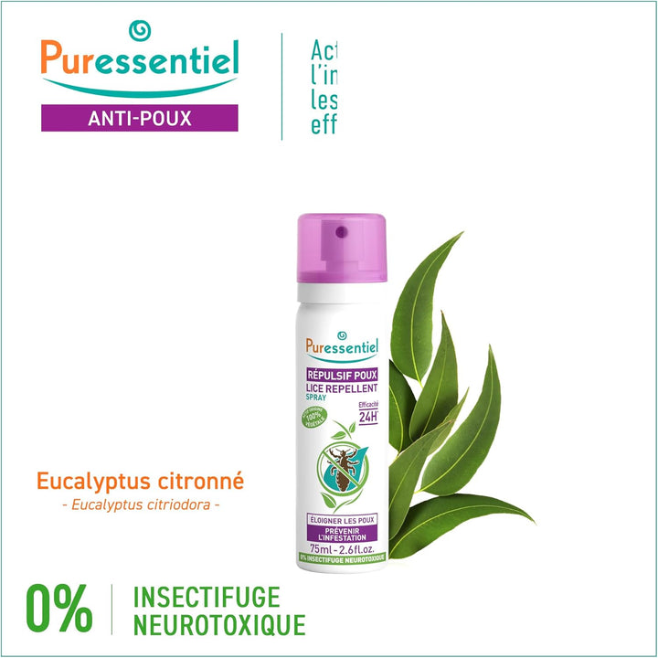 Head Lice Prevention and Repellent Spray for Kids and Adults, Proven 24 H Protection against Head Lice and Infestations, 100 Percent Natural Active Ingredients, Vegan, Cruelty Free, 75 Ml