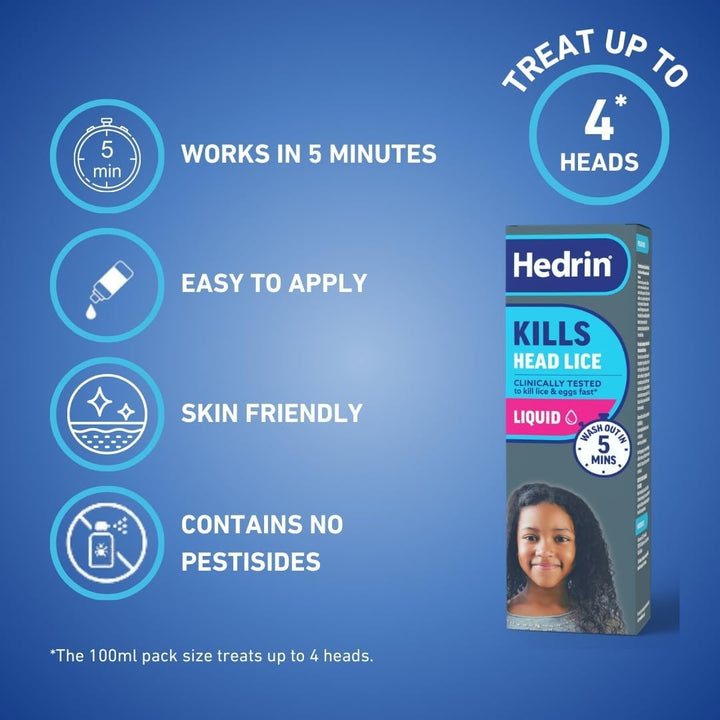 Kills Headlice Liquid Gel, Fast and Effective Lice and Nit Treatment, Kills Head Lice and Eggs, 4 Treatments, Clinically Tested, Suitable for Adults and Children, 100Ml
