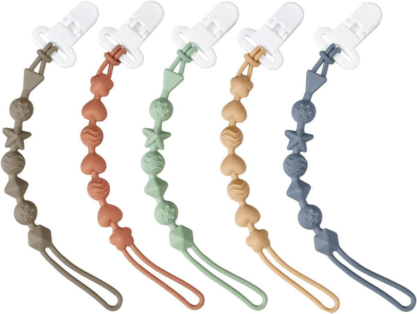 5 Pack Silicone Pacifier Clips, One Piece Design Pacifier Holder for Baby Boys & Girls, Teething Toys Teethers