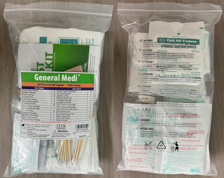 160 Piece First Aid Kit Bag Refill Kit - Includes Instant Cold Pack, Bandages, Emergency Blanket, Moleskin Pad, Gauze - Extra Replacement Medical Supplies for First Aid