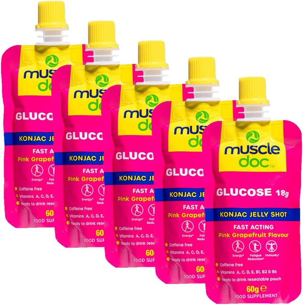 Glucose 18G Energy Konjac Jelly - Running Gels, Glucose Gel for Sugar Levels - Energy Gels for Running & Sports Hydration - Workout Gel for Athletes (5 Pack)