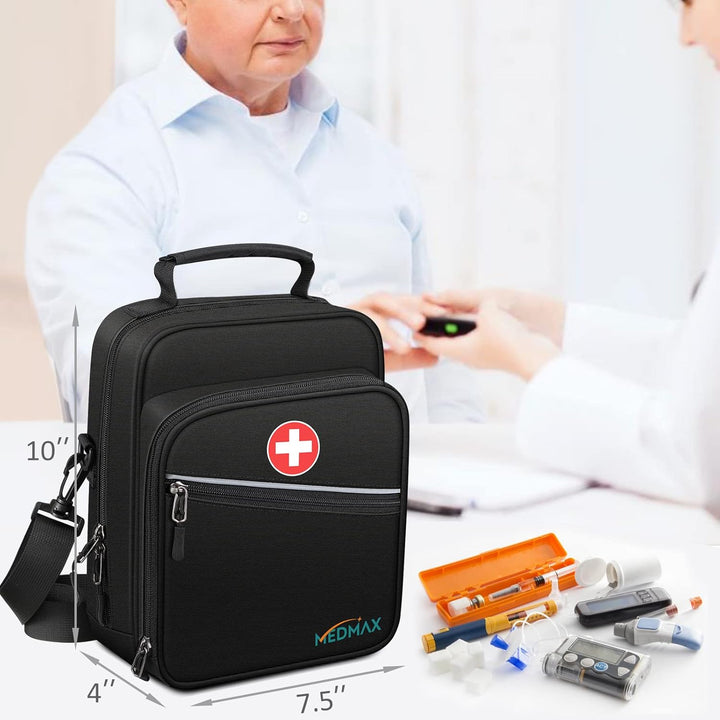 Insulin Cooler Epipen Carrying Case Insulated, Travel Medication Diabetes Supplies Organizer Bag with Shoulder Strap for Asthma Inhaler, Auvi-Q, Allergy Medicine Essentials, (Black)