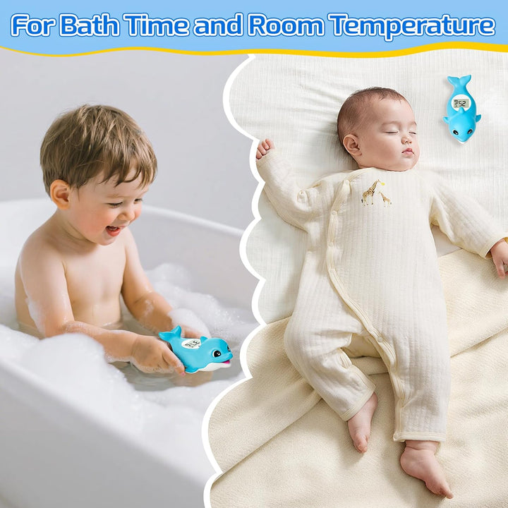 Baby Bath Thermometer – Digital Floating Water Thermometer for Newborn – Accurate Temperature in °C & °F – Blue Dolphin Design