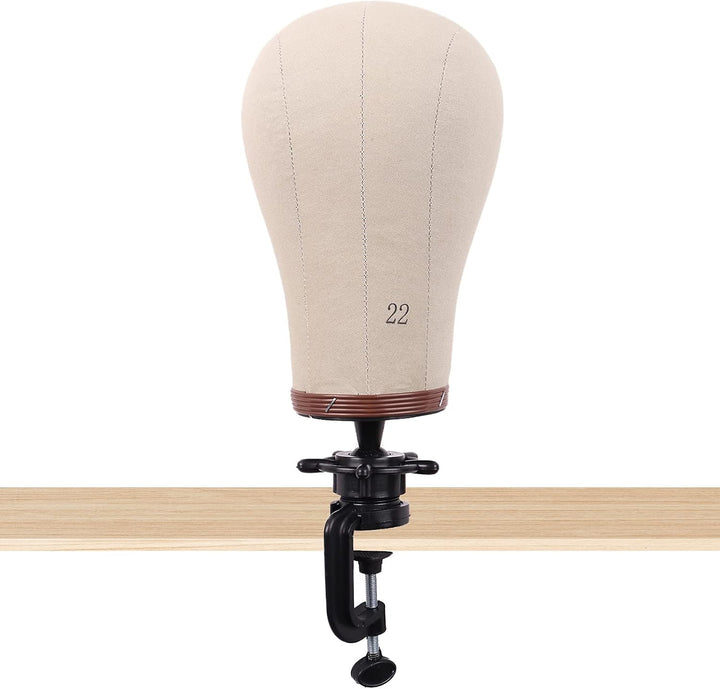 Wig Head Cork Canvas Block Head for Making Wigs Mannequin Head with Stand Head Pins (22 Inch, Brown/Beige)