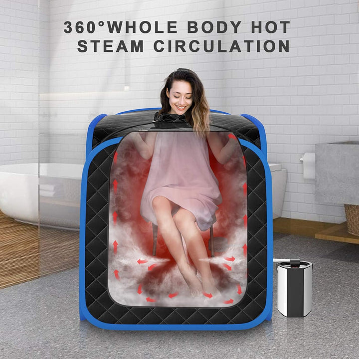 Portable Steam Sauna, Personal Full Body Sauna Spa with Remote Control, Folding Chair and Foot Massage Roller, Lightweight Foldable Home Sauna Tent (Black)