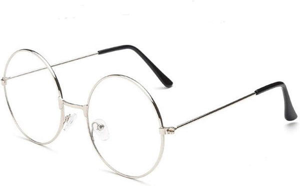- round Glasses Unisex, Wizard Costume - Retro Sixties Style Clear Lens, round Wire Costume Geek Glasses Accessories for Dress Up, Classic Vintage Design Spectacles