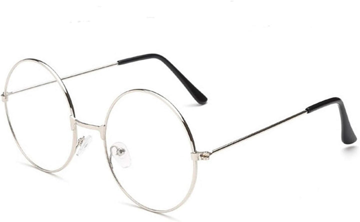 - round Glasses Unisex, Wizard Costume - Retro Sixties Style Clear Lens, round Wire Costume Geek Glasses Accessories for Dress Up, Classic Vintage Design Spectacles