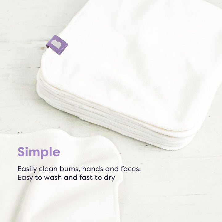 , Reusable Baby Wipes - Everyday Pro - Sustainable and Chemical-Free, Double-Sided Washable Wipes, Pack of 10, Snow - Packaging May Vary