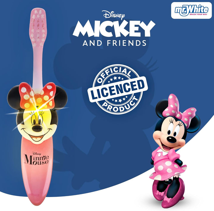 Disney Minnie Mouse Flashing Toothbrush for Kids with 2 Minute Flashing Light, Soft Rounded Bristles, and Comfortable Handle Grip for Children Ages 3+