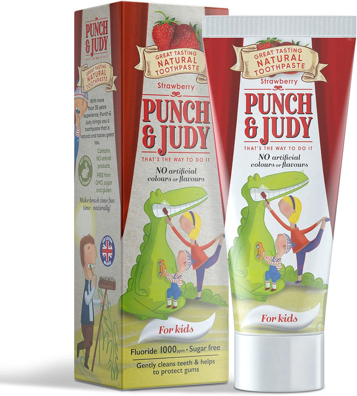 Punch & Judy Kids Natural Toothpaste, Strawberry Flavour, 6+ Months, Natural Ingredients, Fluoride, Sugar Free 50Ml (Pack of 1)