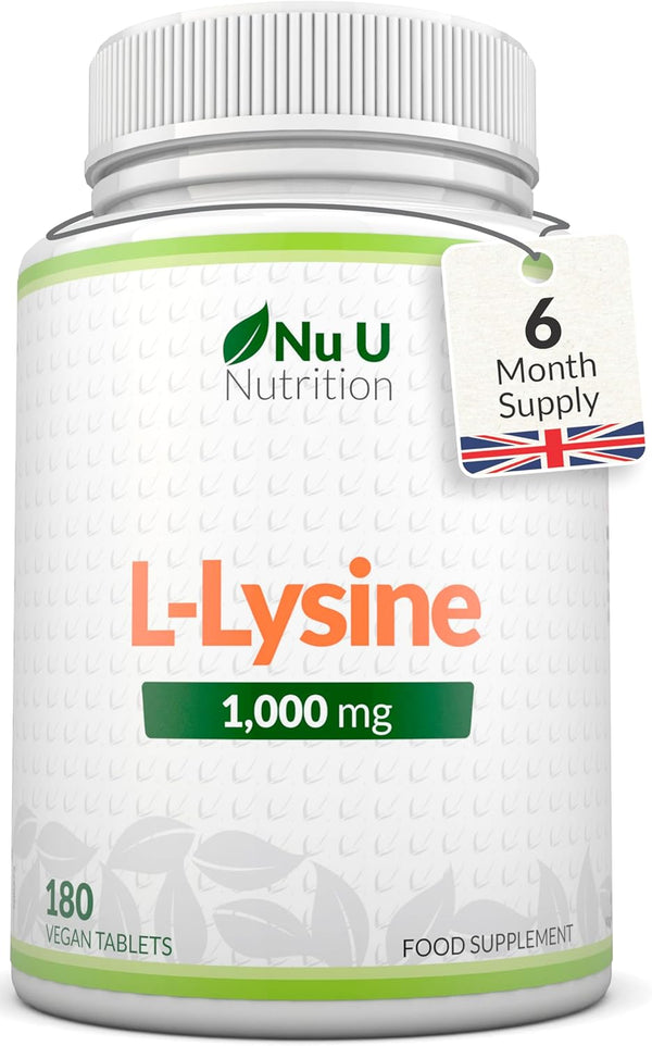 L-Lysine 1000Mg High Strength - 180 Vegan Tablets - 6 Month Supply - Gluten Free - Made in the UK -