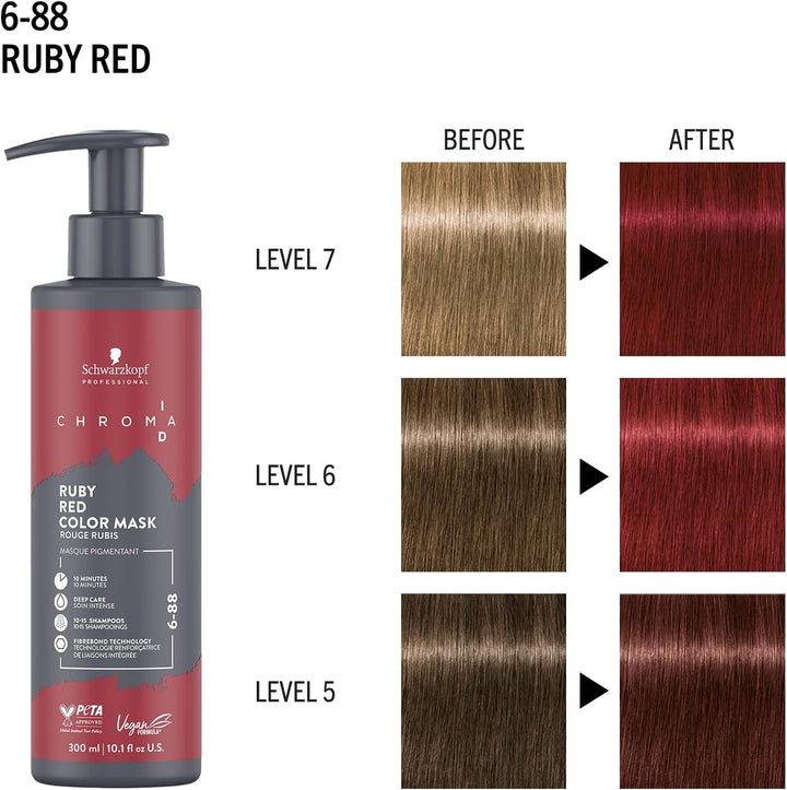 CHROMA ID Bonding Color Mask Semi Permanent Mix and Tone Color System Toning Enhancing Refreshing Intense Care Deep Conditioning Shine Vegan Formula 6-88 Ruby Red 300 Ml