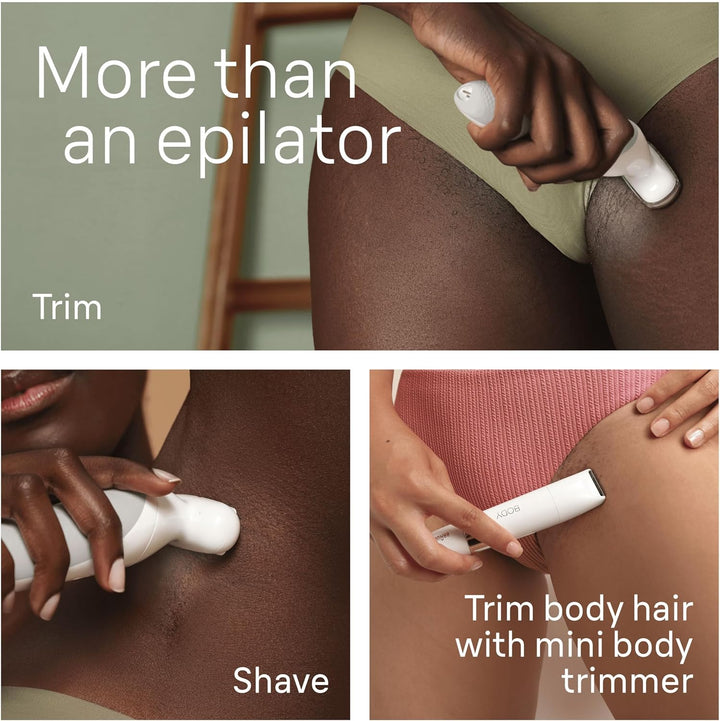 Silk-Épil 9, Epilator with Pivoting Head for Easy Hair Removal, Wet & Dry, Lasting Smooth Skin, with Lady Shaver Head & Trimmer Comb, 9-441, White/Silver with EU Plug