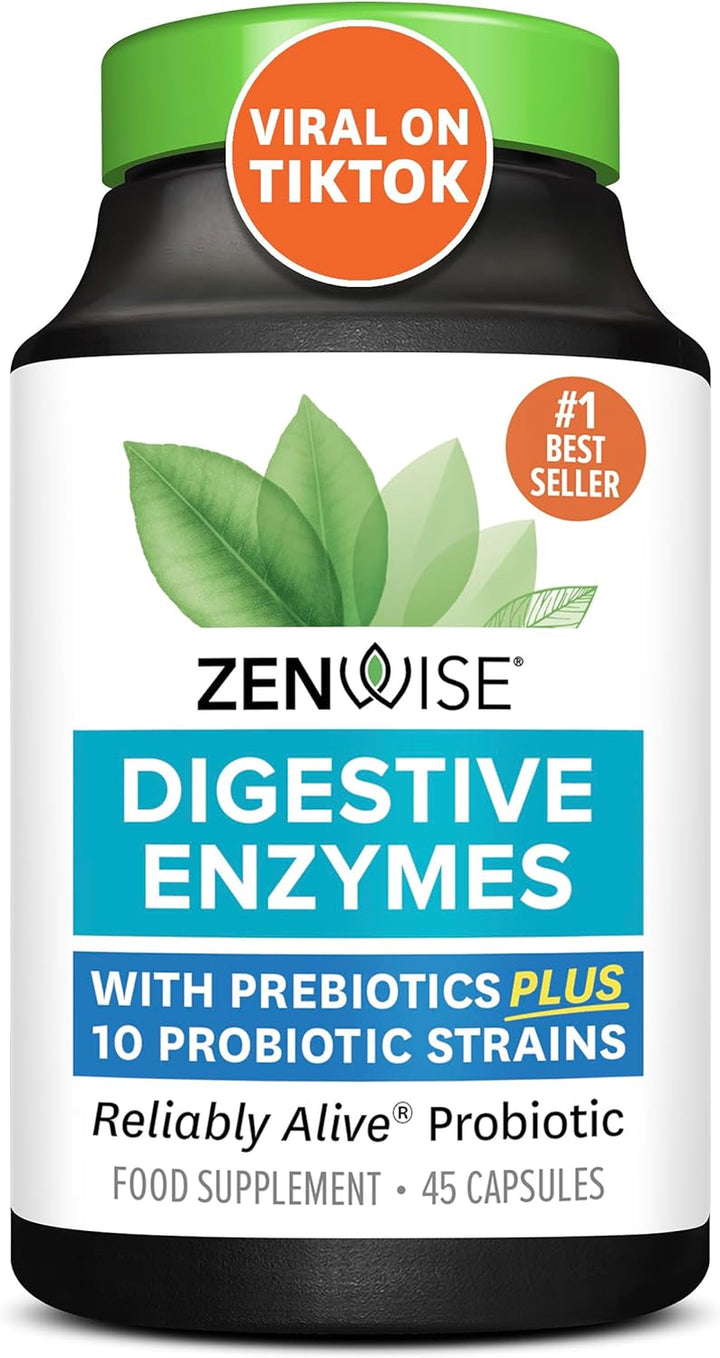 Digestive Enzymes + Probiotics for Gut Health and Prebiotics Fibre Supplements for Digestion - 100 Count