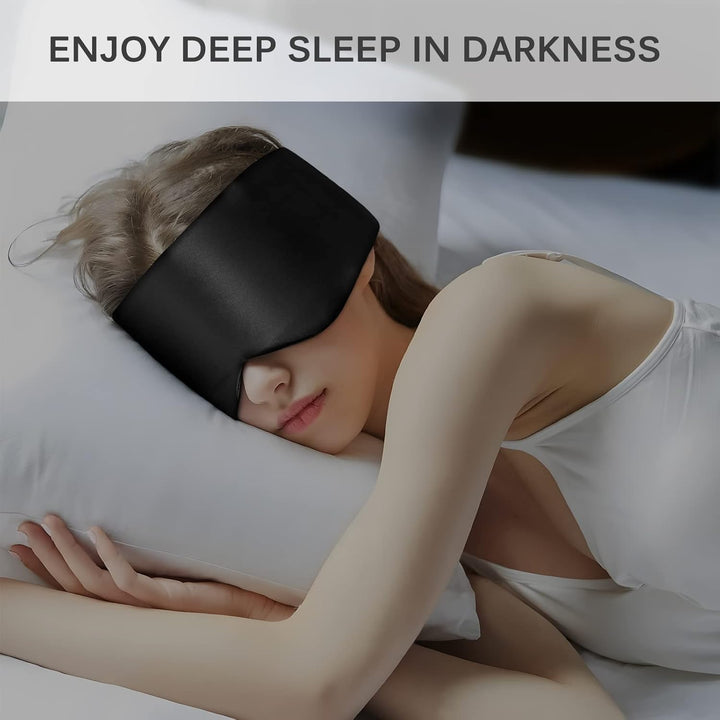Sleep Mask, 100% Natural Mulberry Silk Eye Mask for Women and Men with Adjustable Strap, Large in Size, Blindfold for All Night Sleep, Black