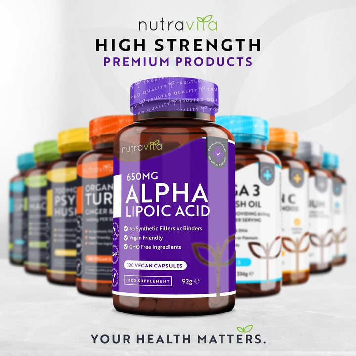 Alpha Lipoic Acid 650Mg – 120 High Strength ALA Vegan Friendly Capsules – 4 Month Supply – Alpha-Lipoic Acid – No Synthetic Binders or Fillers – Made in the UK by