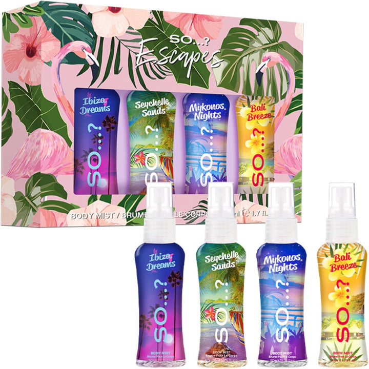 Escapes Womens Gift Set, with Ibiza Dream, Bali Breeze, Mykonos Nights & Majorca Love, Fragrance Spray Set (4 X 50Ml)