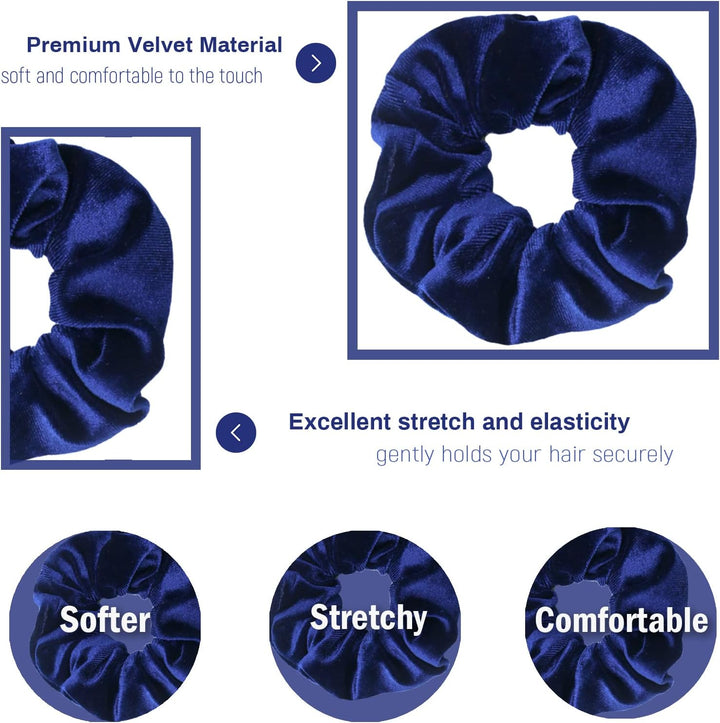 Scrunchies for Women, Premium Velvet Scrunchy for Hair, Solid Color Elastic Thick Bands, Soft Ropes Ponytail Holder Hair Accessories, 12 Pack