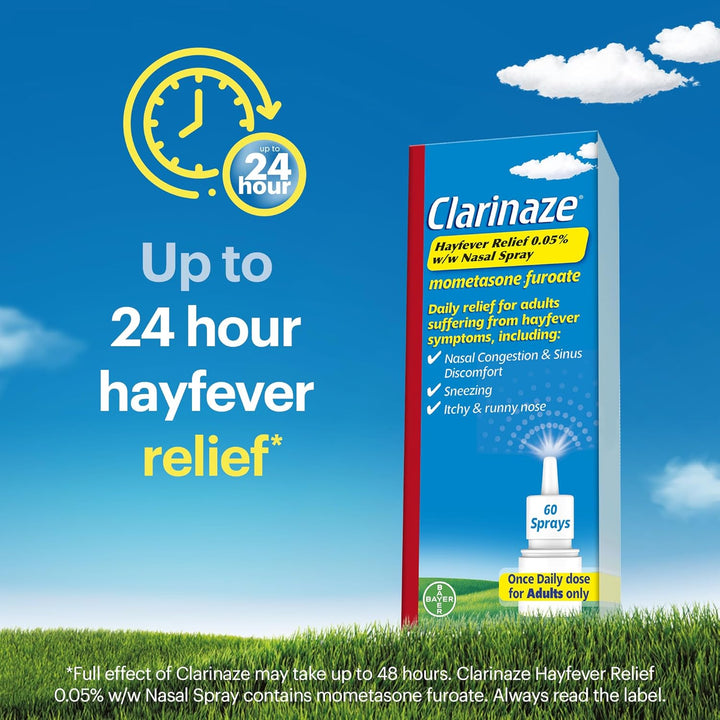Clarinaze Hayfever Relief Nasal Spray, Prescription Strength, Effective Relief from Allergy Symptoms, Mometasone Furoate 0.05%, 60 Sprays.
