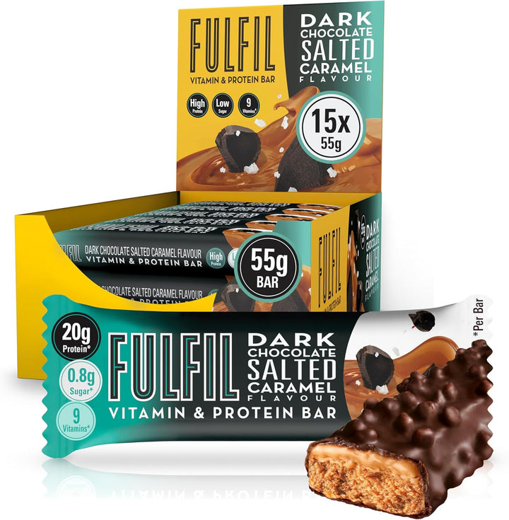 Vitamin and Protein Bars (15 X 55 G Bars) — Chocolate Salted Caramel Flavour — 20 G High Protein, 9 Vitamins, Low Sugar