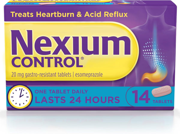 Control Heartburn & Indigestion Tablets for Acid Reflux Relief, Gastro-Resistant Esomeprazole Tablets, 20Mg, 14 Count