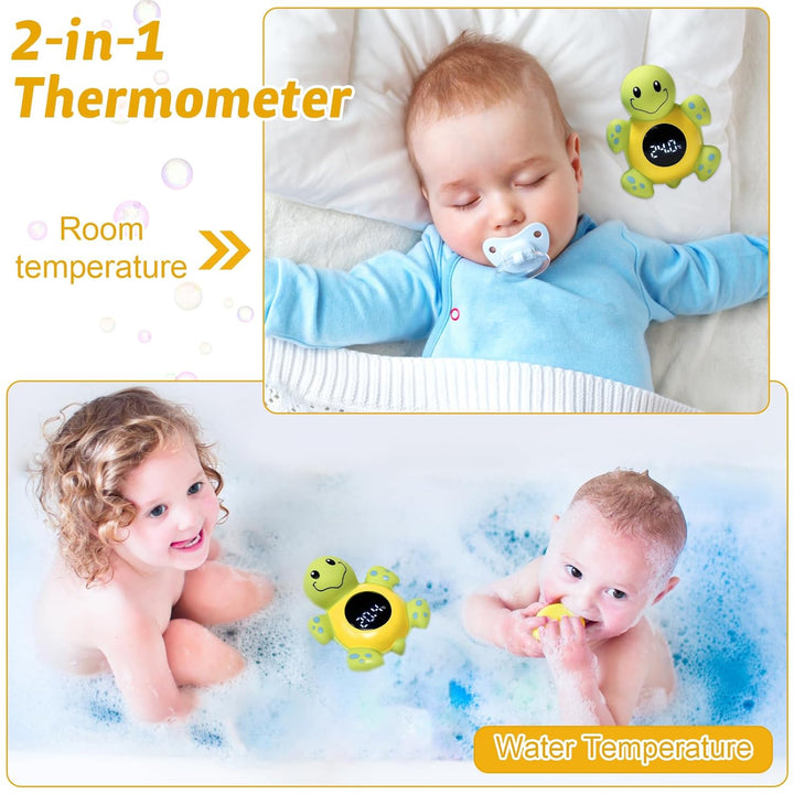 Baby Bath Thermometer, Cartoon Tortoise Shape LED Newborn Water Thermometer with Automatic Induction Switch, High-Precision Smart Digital Room Temperature Thermometer